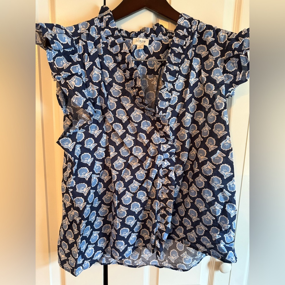 Sleeveless Blouse from JCrew Factory, Blue Floral Print, Size Large